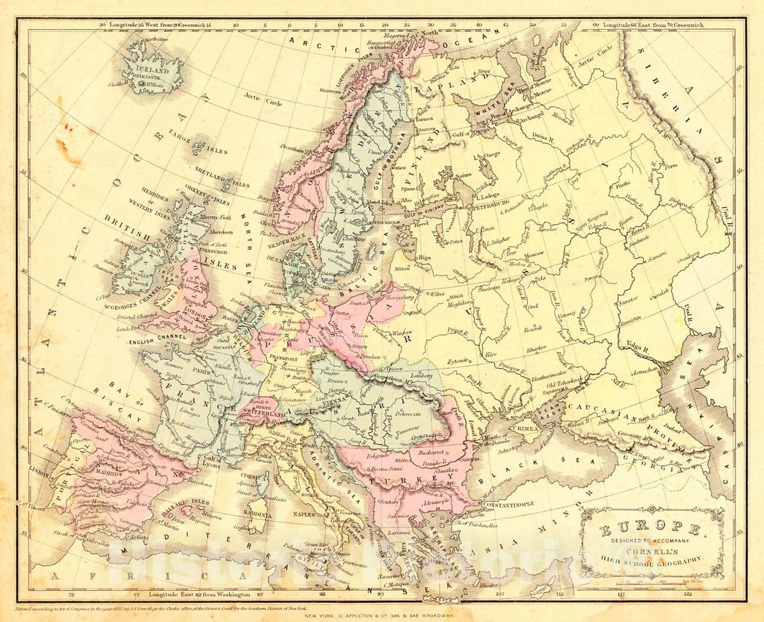 Historic Map : 1857 Europe : Vintage Wall Art