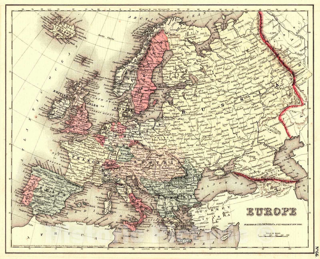 Historic Map : 1857 Europe : Vintage Wall Art