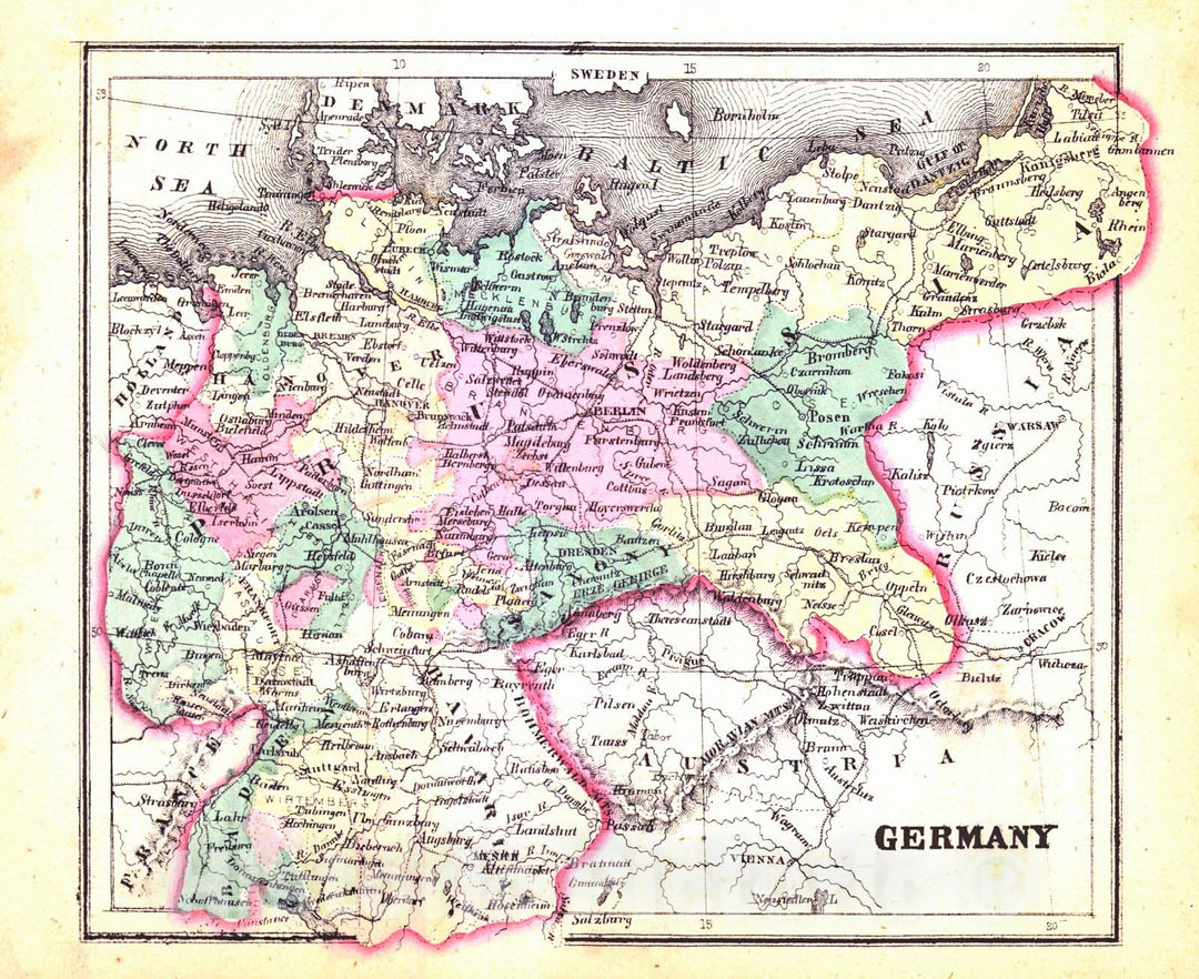 Historic Map : 1859 Germany : Vintage Wall Art