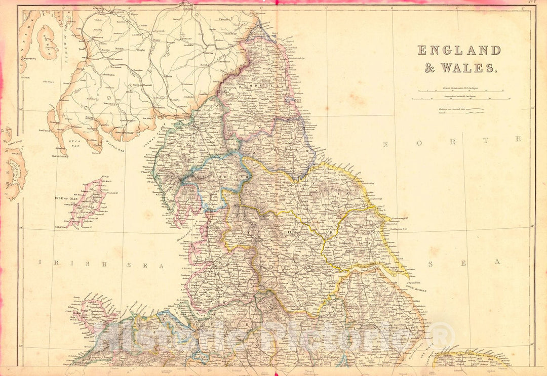 Historic Map : 1860 England and Wales (Northern Part) : Vintage Wall Art