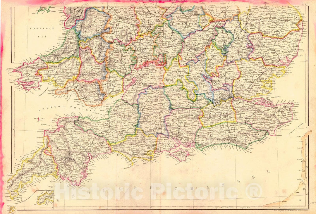 Historic Map : 1860 England and Wales (Southern Part) : Vintage Wall Art