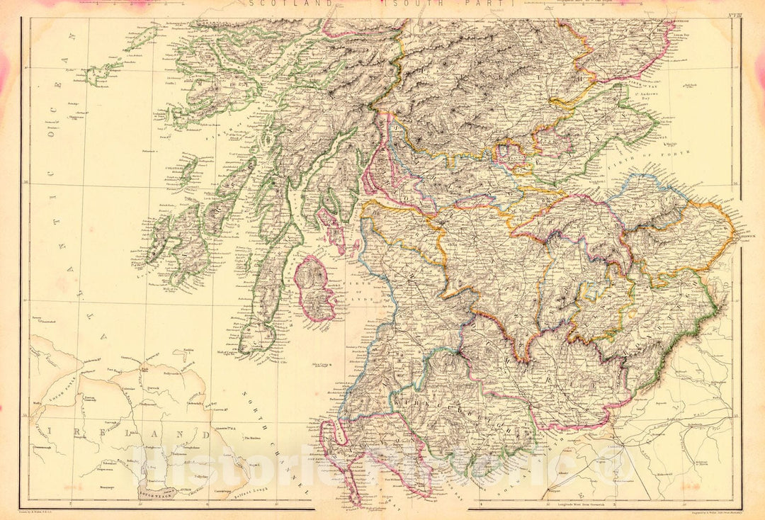 Historic Map : 1860 Scotland (Southern Part) : Vintage Wall Art