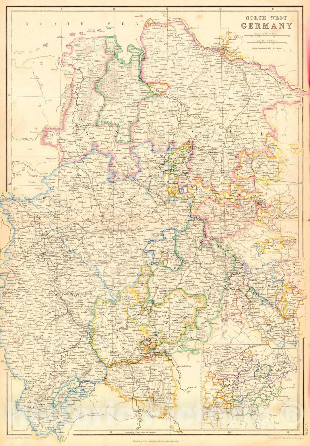 Historic Map : 1860 North West Germany : Vintage Wall Art