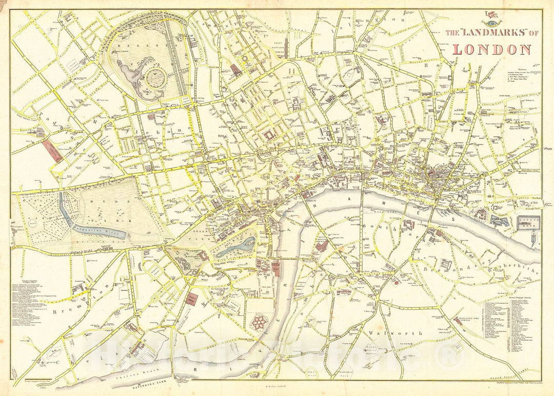 Historic Map : 1860 The &quot;Landmarks&quot; of London : Vintage Wall Art