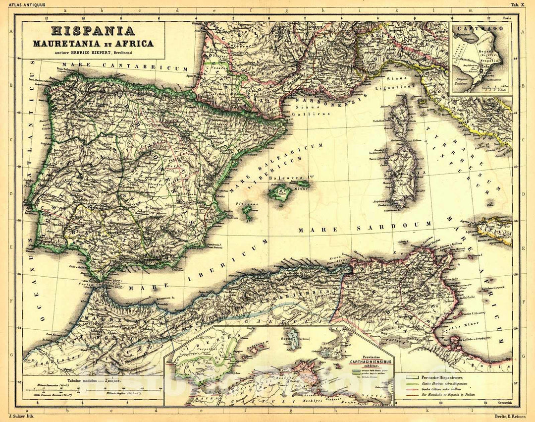 Historic Map : 1860 Hispania, Mauretania et Africa : Vintage Wall Art