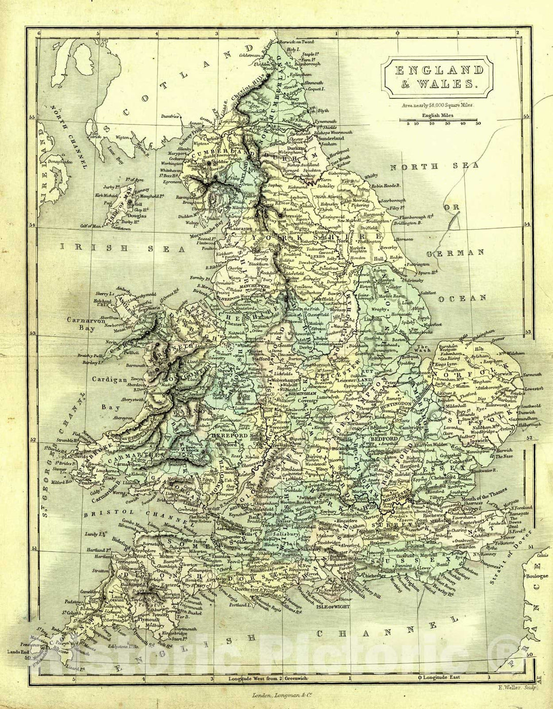 Historic Map : 1861 England and Wales : Vintage Wall Art