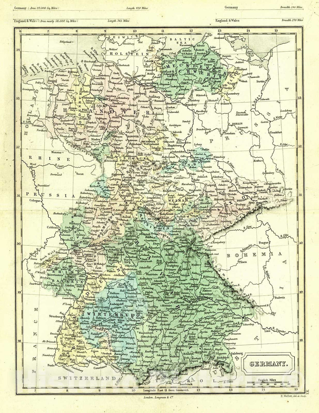 Historic Map : 1861 Germany : Vintage Wall Art