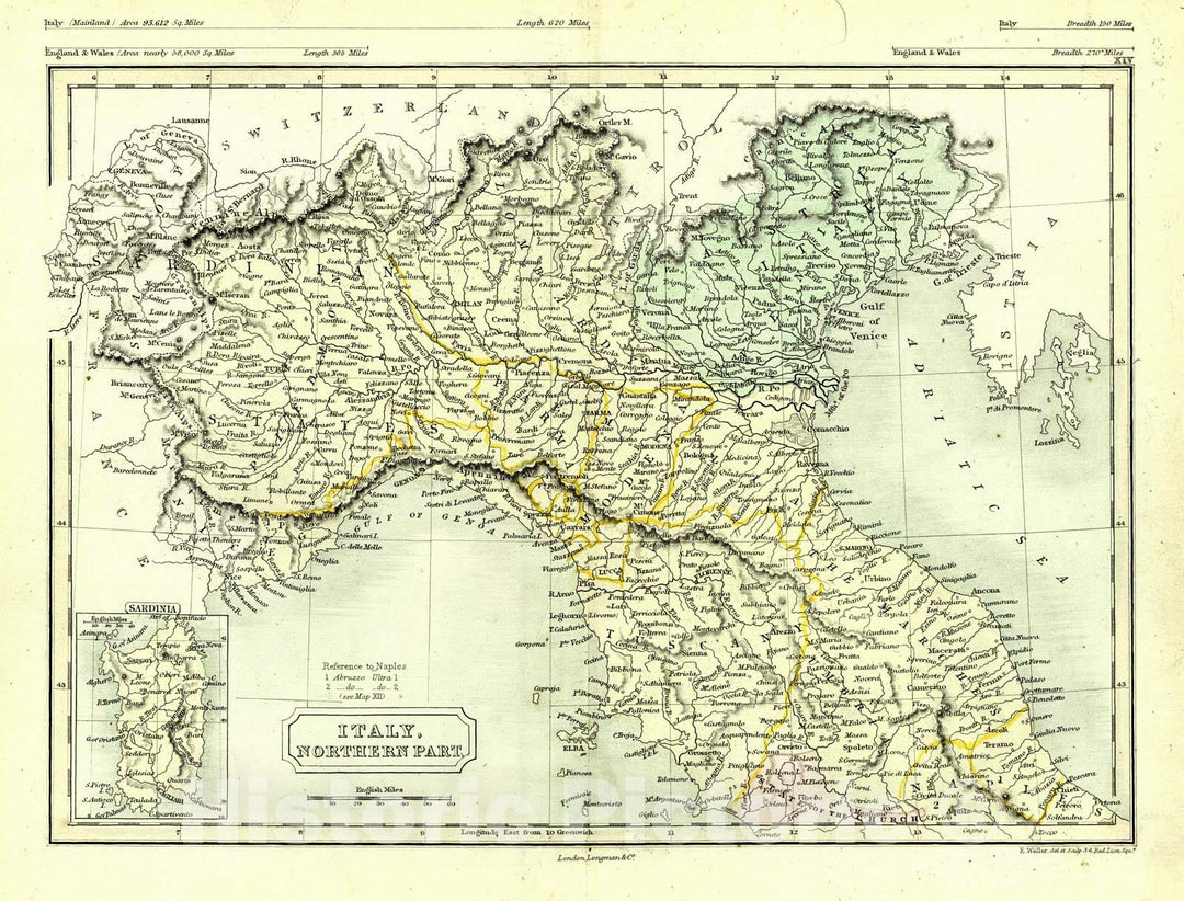 Historic Map : 1861 Italy, Northern Part : Vintage Wall Art