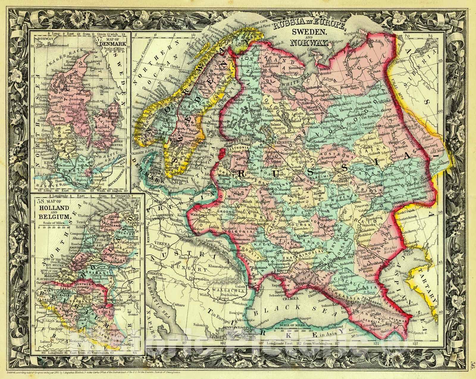 Historic Map : 1861 Russia in Europe, Sweden and Norway : Vintage Wall Art