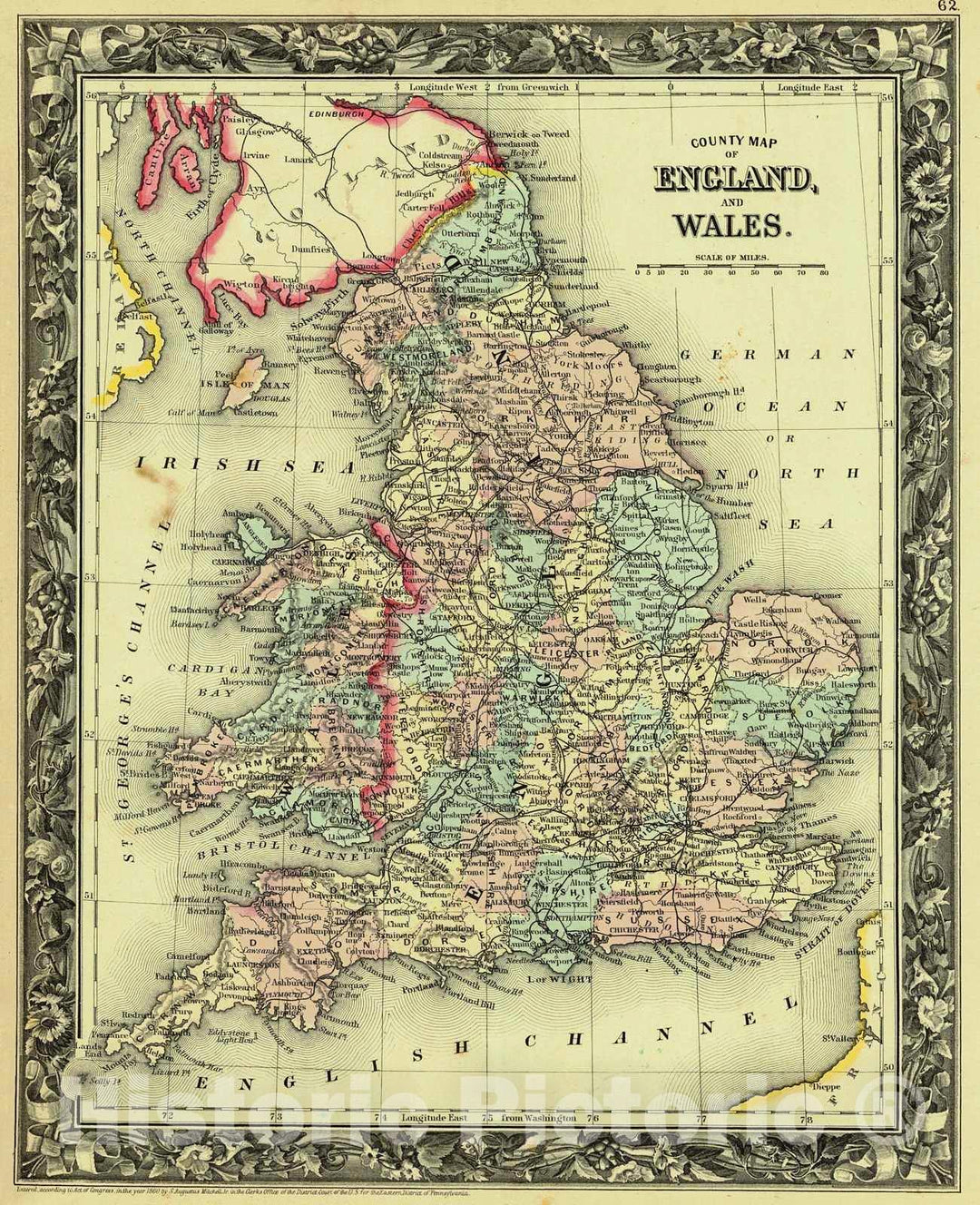 Historic Map : 1861 County Map of England and Wales : Vintage Wall Art