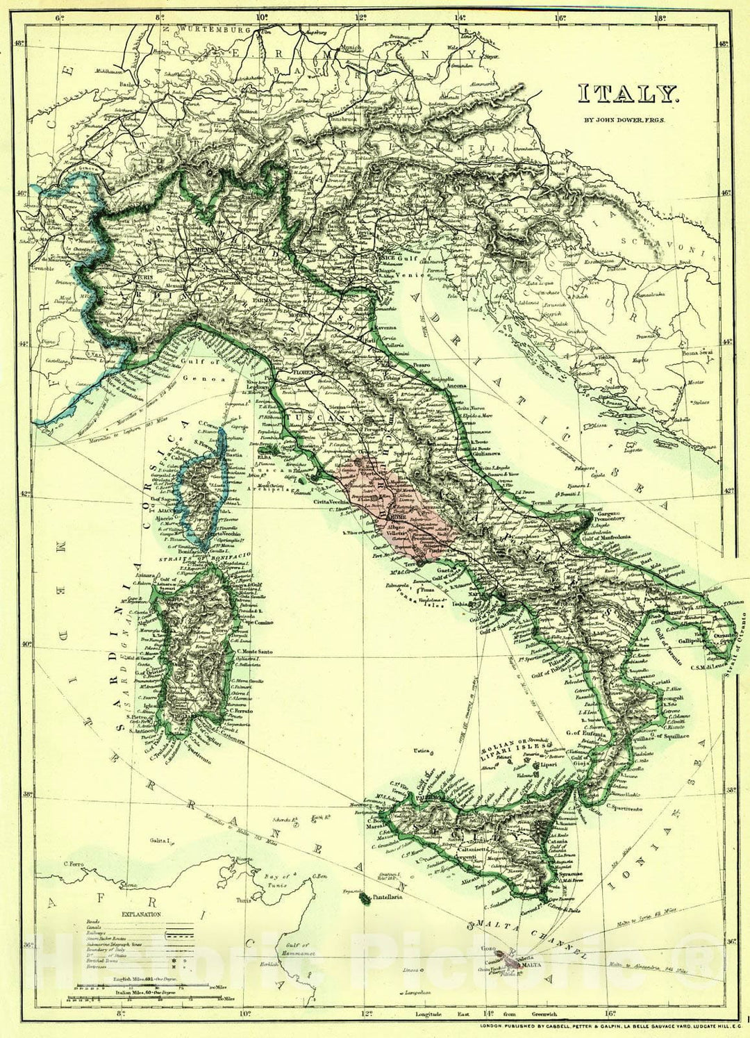 Historic Map : 1862 Italy : Vintage Wall Art