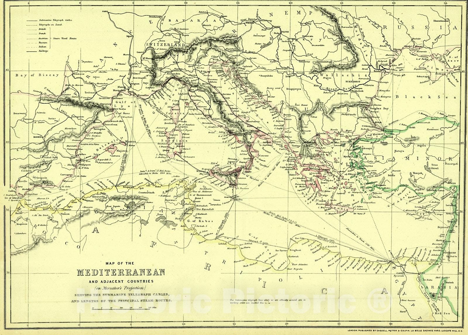 Historic Map : 1862 Map of the Mediterranean and Adjacent Countries : Vintage Wall Art