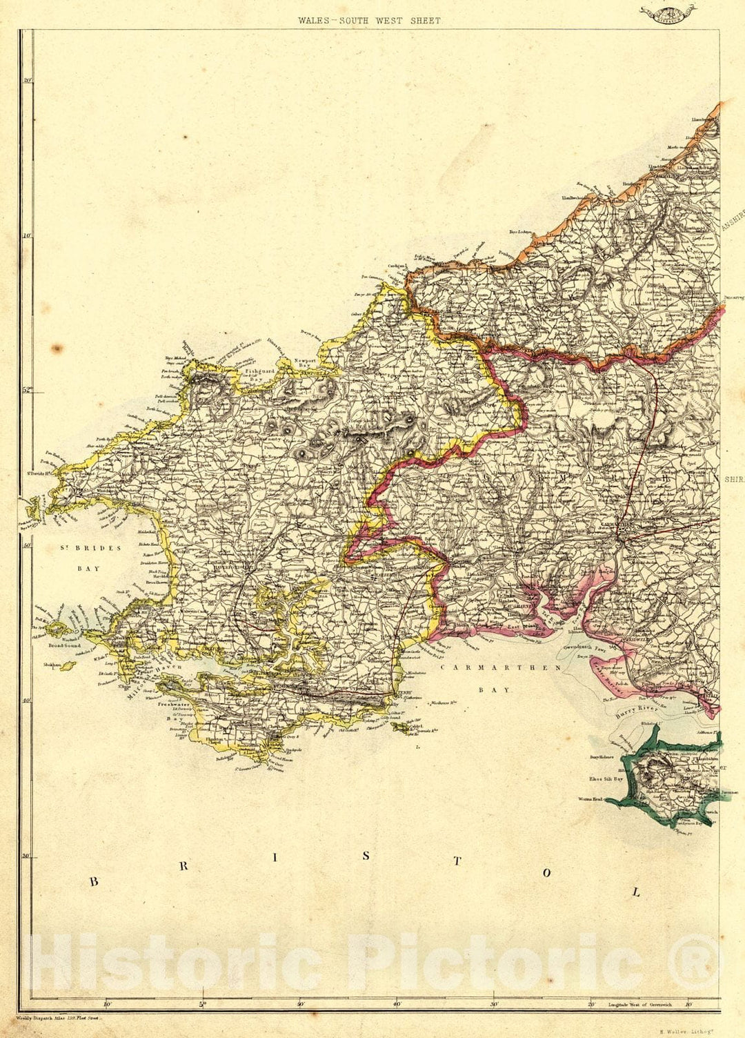 Historic Map : 1920 Michelin Map of Great Britain - No. 111 South Wales : Vintage Wall Art