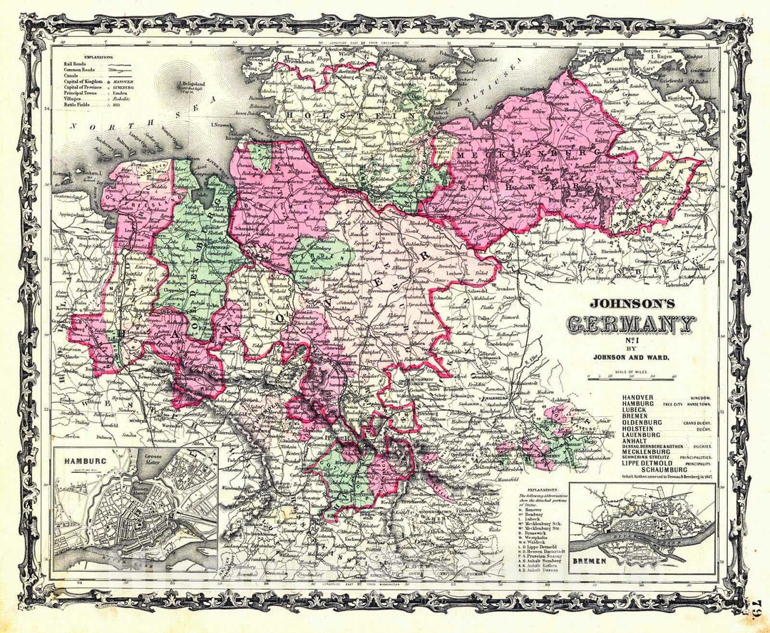 Historic Map : 1863 Johnson's Germany No. 1 : Vintage Wall Art