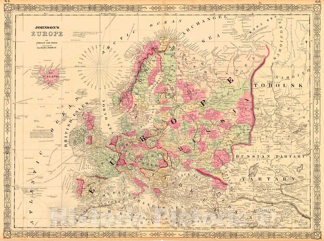 Historic Map : Johnson's Europe, 1863 : Vintage Wall Art