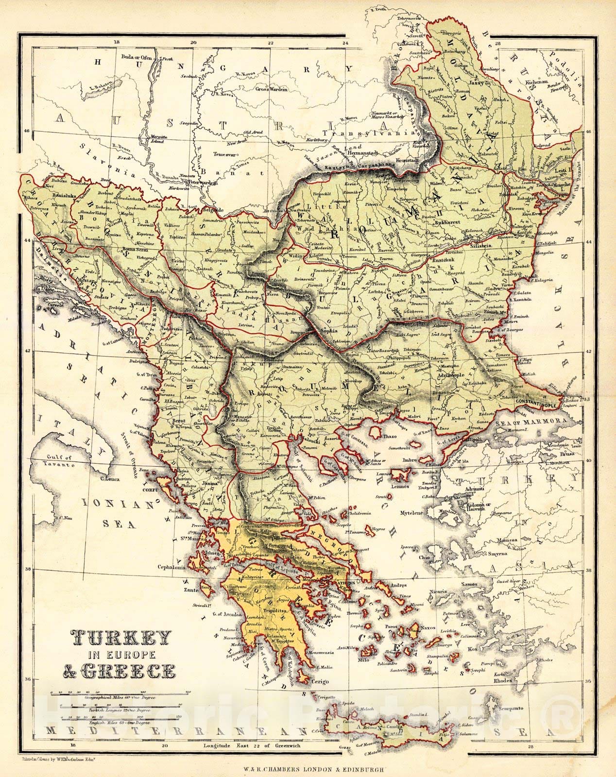 Historic Map : 1864 Turkey in Europe and Greece : Vintage Wall Art