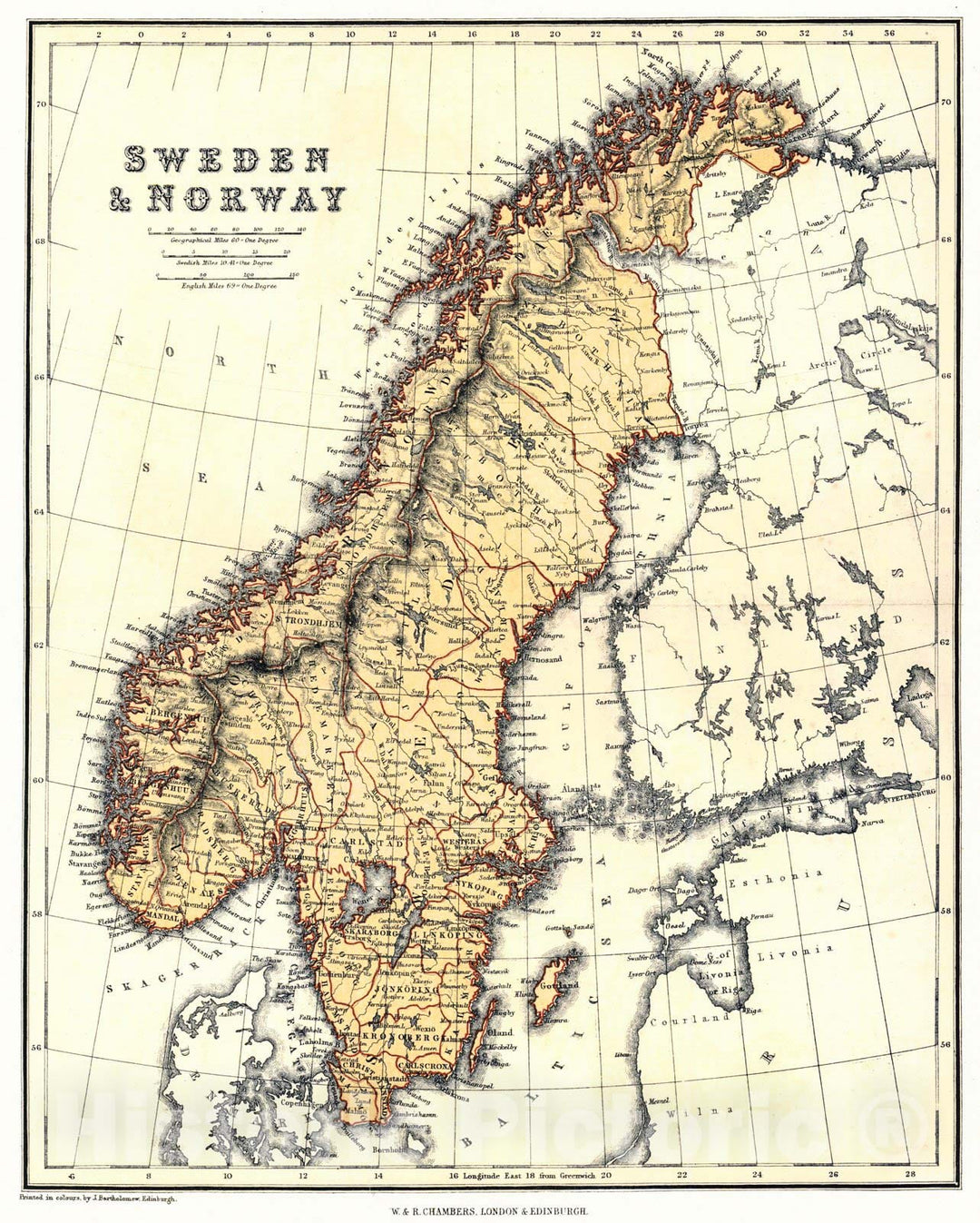 Historic Map : 1864 Sweden and Norway : Vintage Wall Art