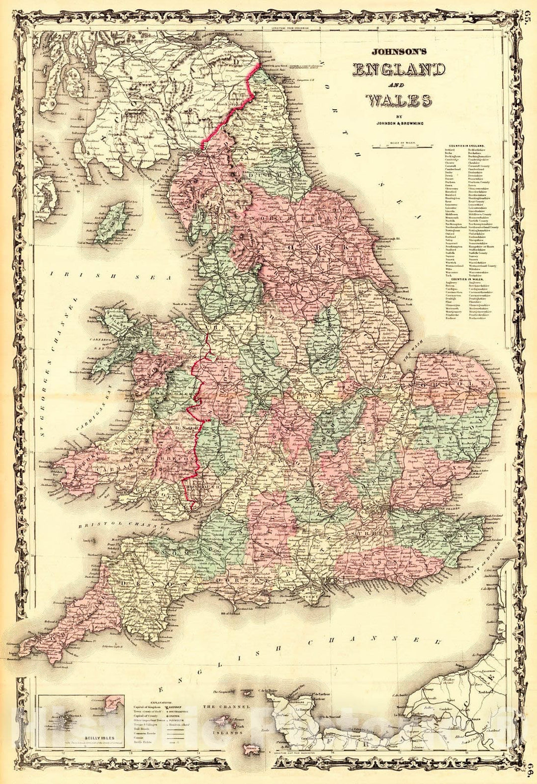 Historic Map : 1864 Johnson's England and Wales : Vintage Wall Art