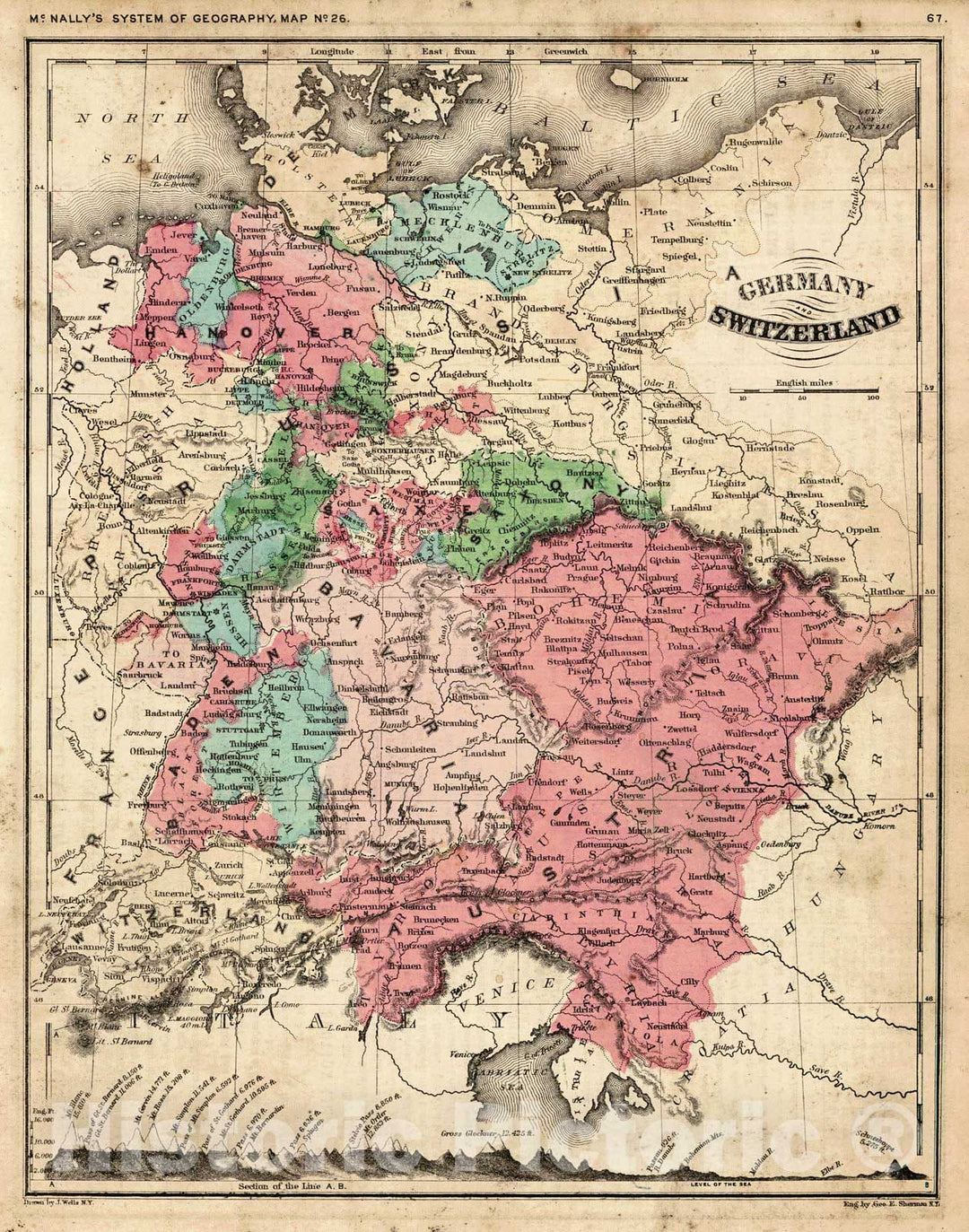 Historic Map : 1865 Germany and Switzerland : Vintage Wall Art