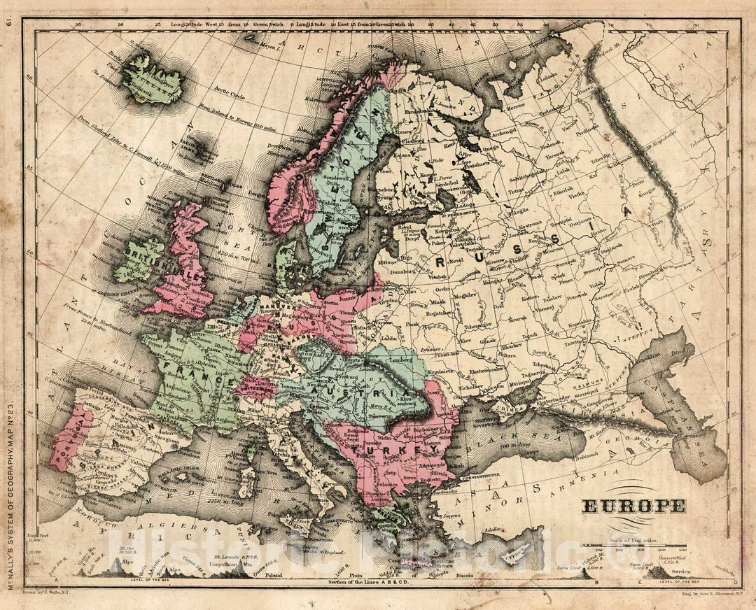 Historic Map : 1865 Europe : Vintage Wall Art