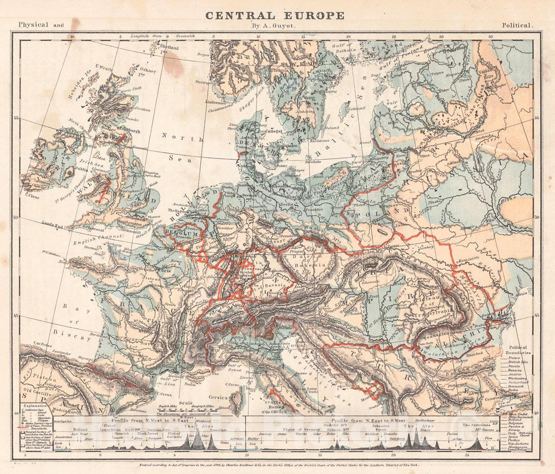 Historic Map : 1868 Central Europe : Vintage Wall Art