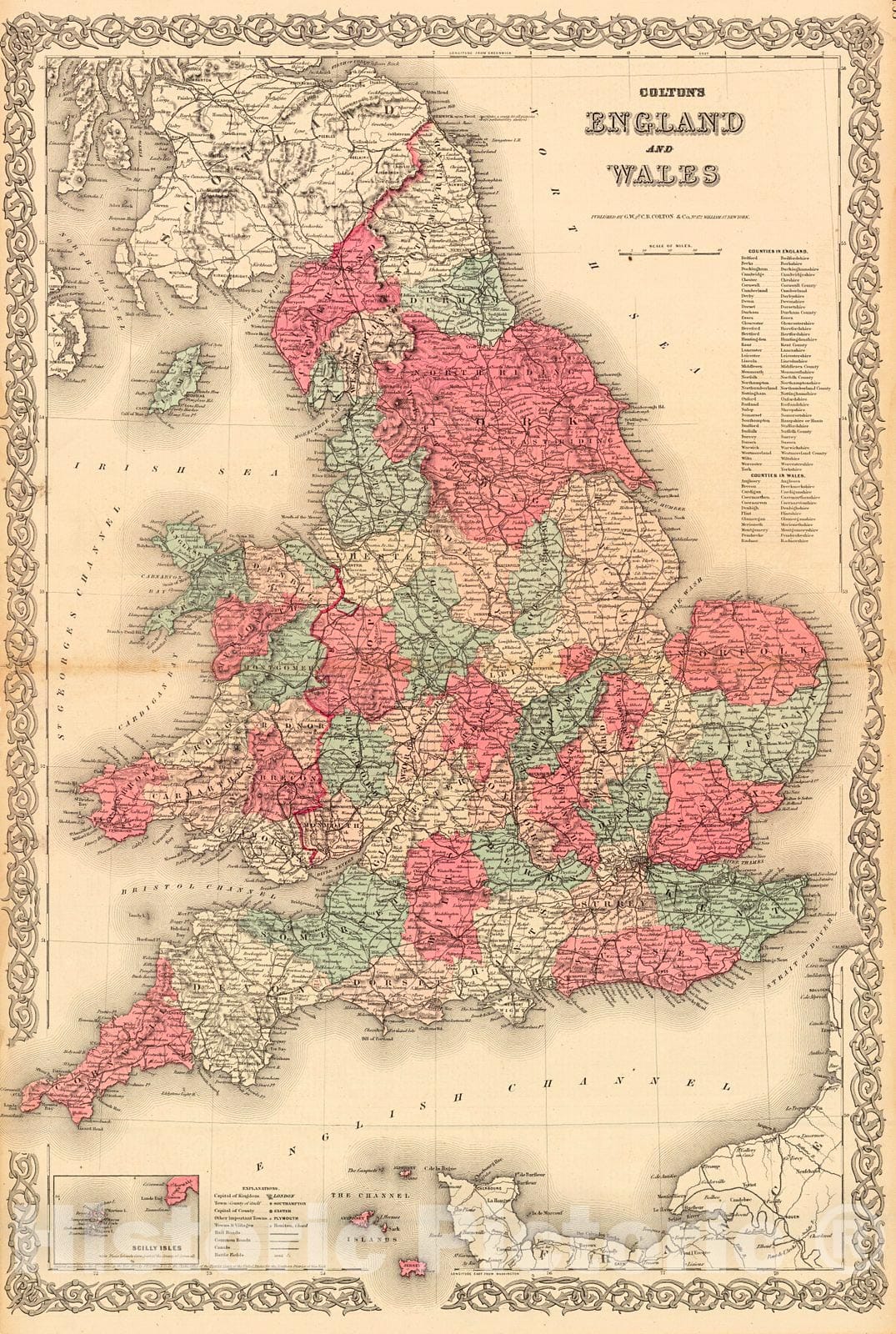 Historic Map : 1869 Colton's England and Wales : Vintage Wall Art