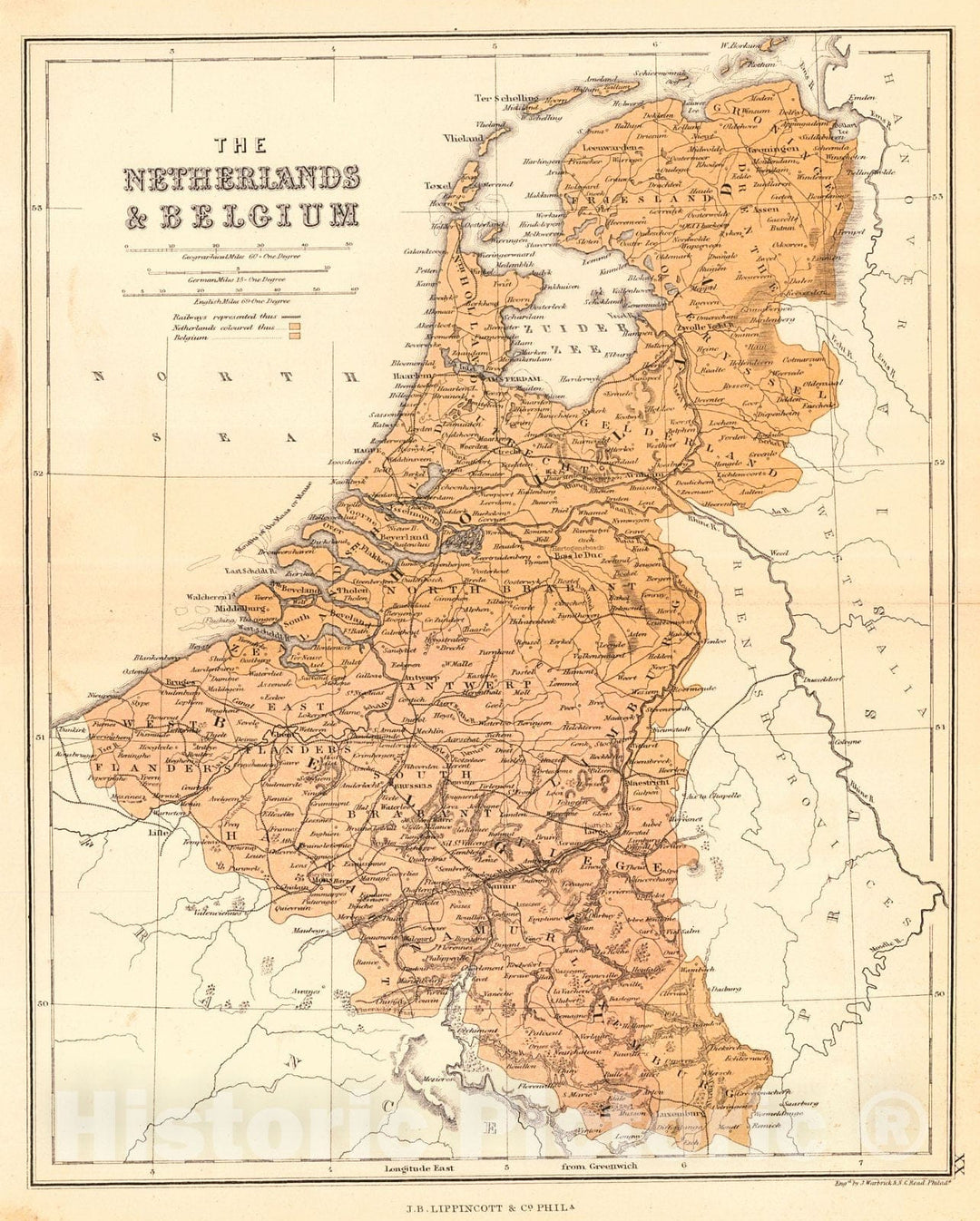 Historic Map : 1869 The Netherlands and Belgium : Vintage Wall Art