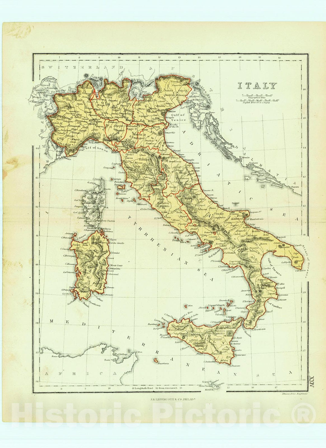 Historic Map : 1869 Italy : Vintage Wall Art