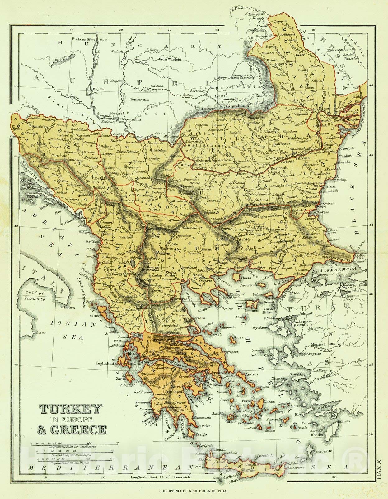 Historic Map : 1869 Turkey in Europe and Greece : Vintage Wall Art