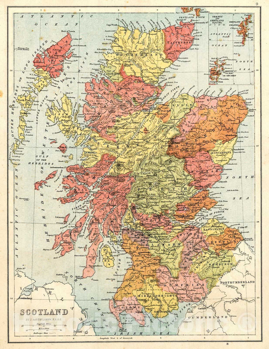 Historic Map : 1870 Scotland : Vintage Wall Art