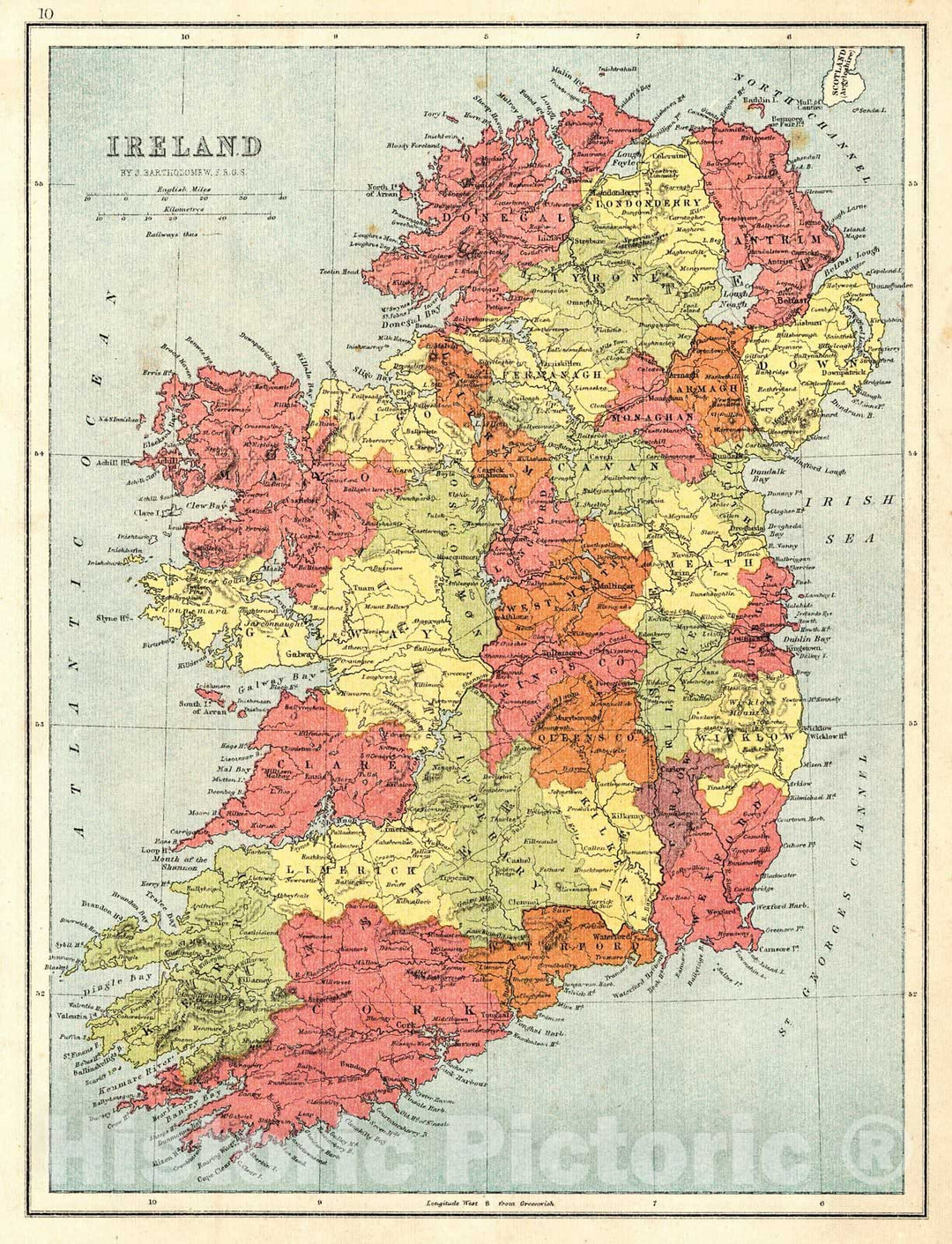 Historic Map : 1870 Ireland : Vintage Wall Art