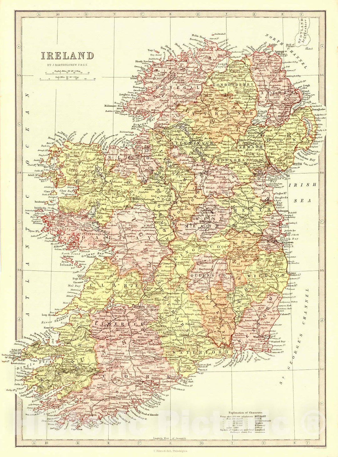 Historic Map : 1870 Ireland : Vintage Wall Art