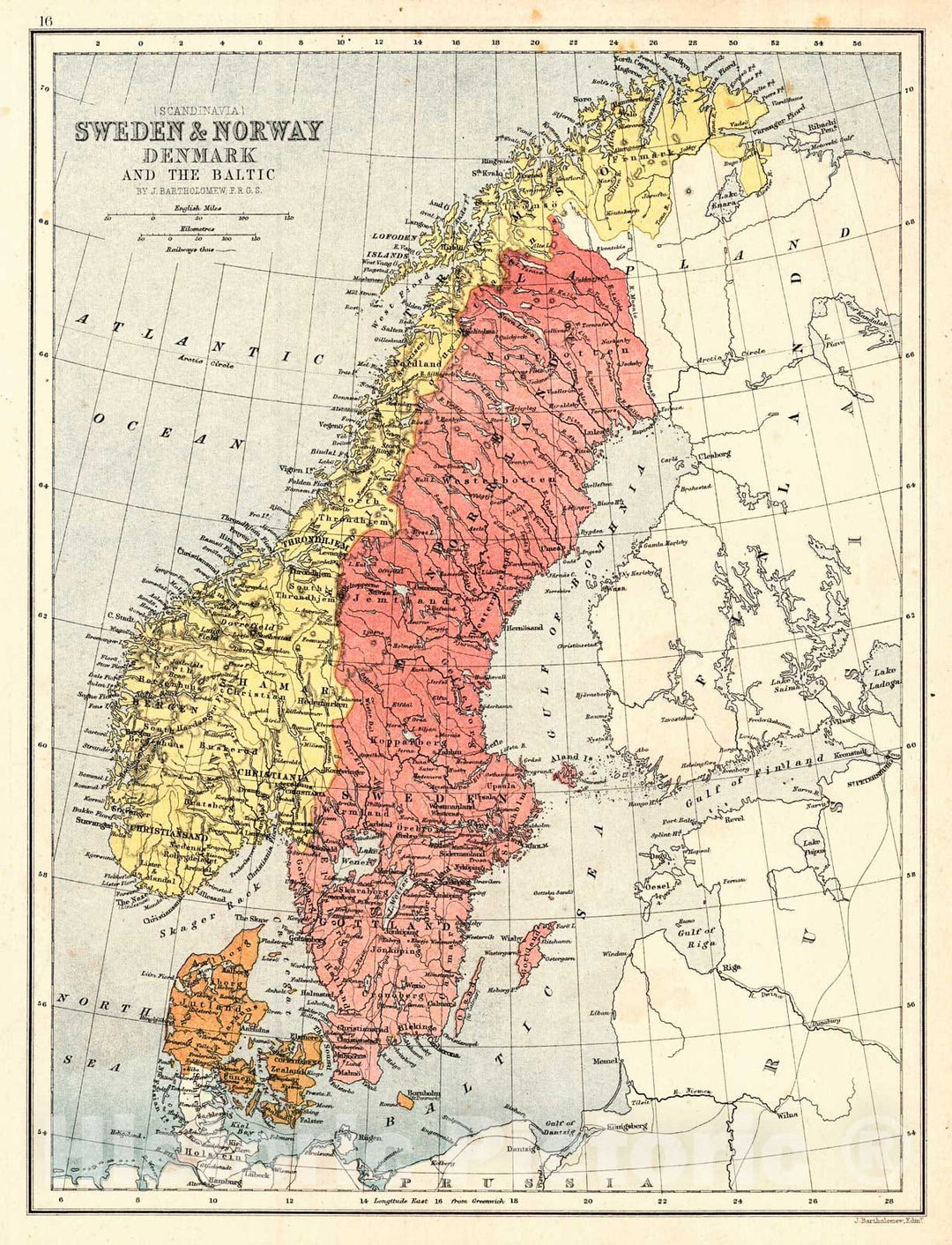 Historic Map : 1870 Sweden and Norway, Denmark and the Baltic : Vintage Wall Art