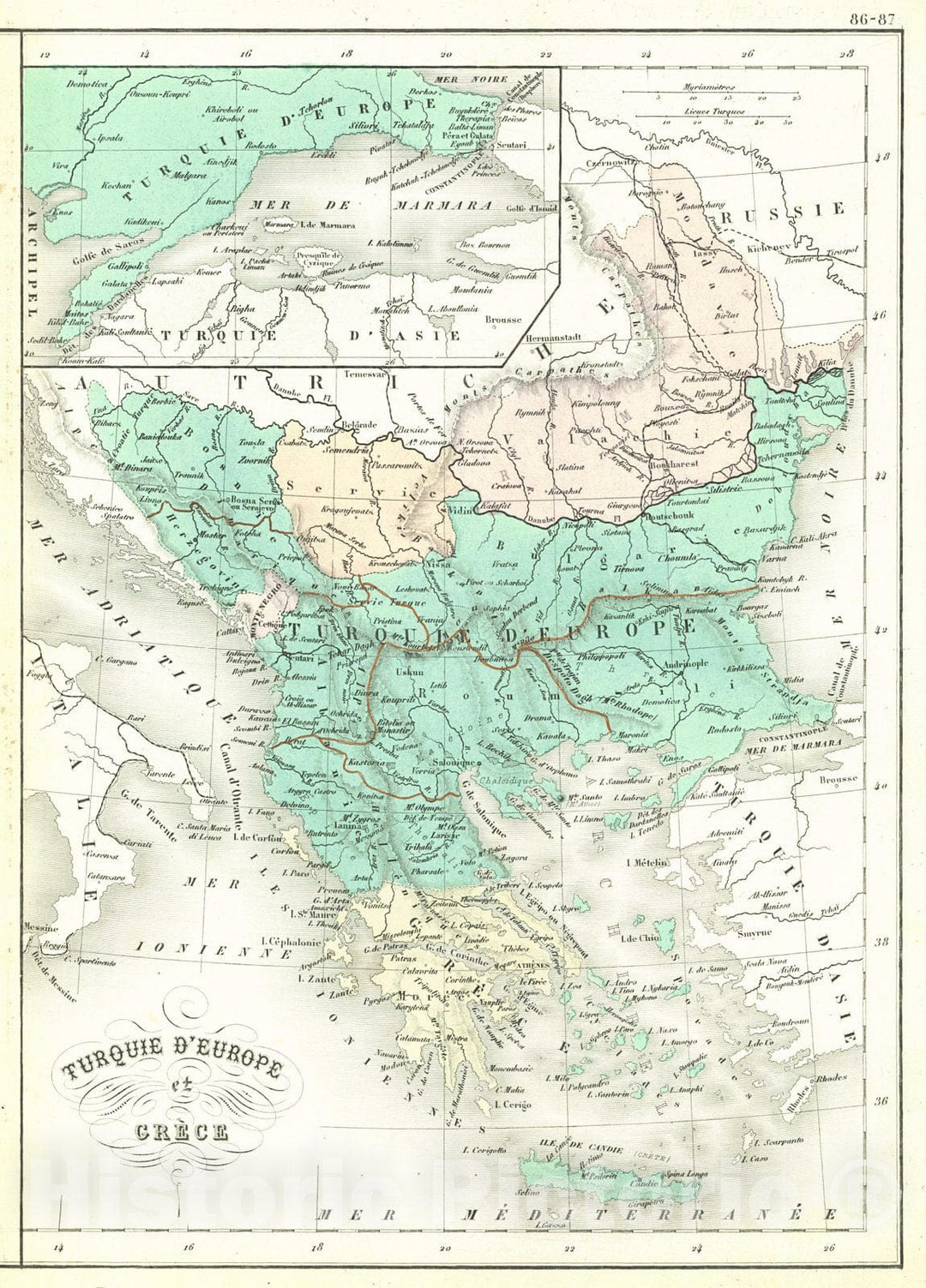 Historic Map : 1872 Turquie d'Europe et Grece : Vintage Wall Art