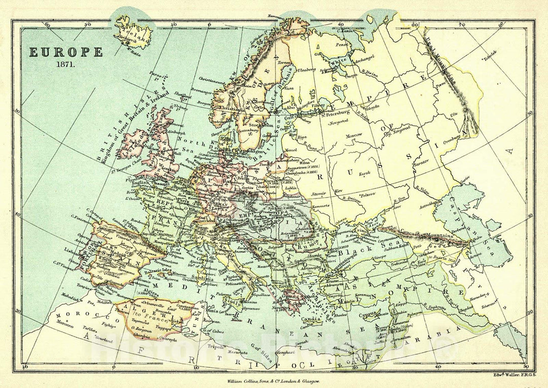 Historic Map : 1872 Europe 1871 : Vintage Wall Art