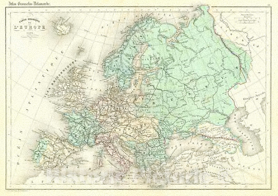 Historic Map : 1872 Carte Politique de Europe, 1871 : Vintage Wall Art