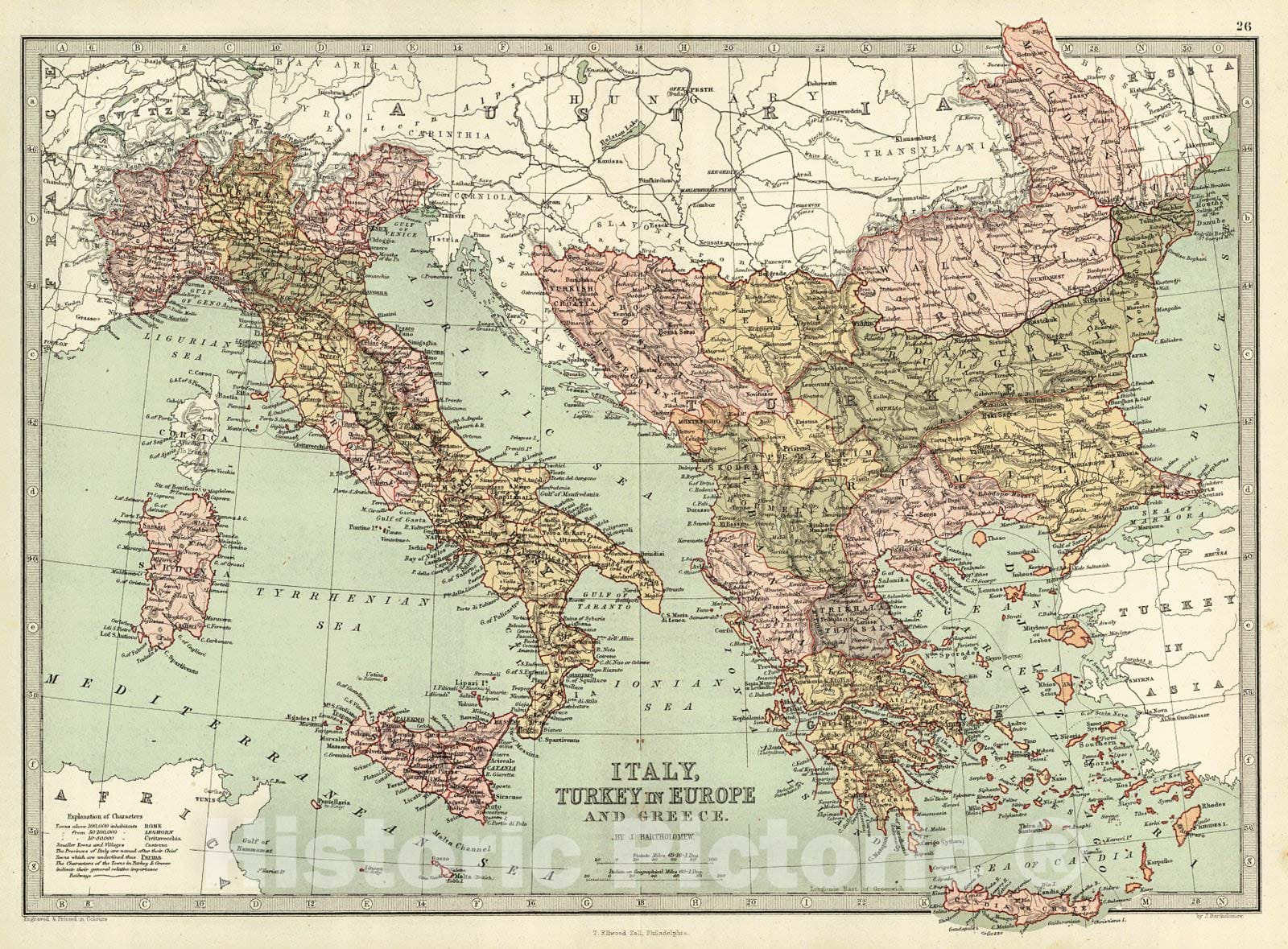 Historic Map : 1873 Italy, Turkey in Europe and Greece : Vintage Wall Art