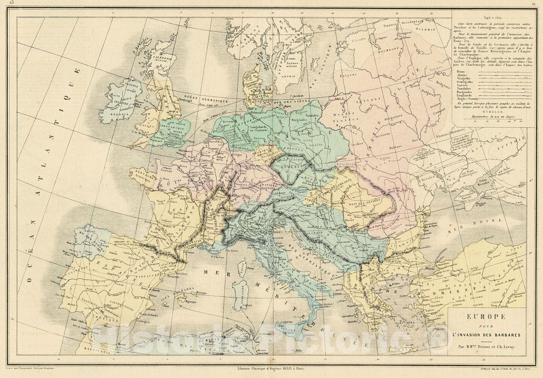 Historic Map : 1873 Europe pour L'Invasion des Barbares : Vintage Wall Art