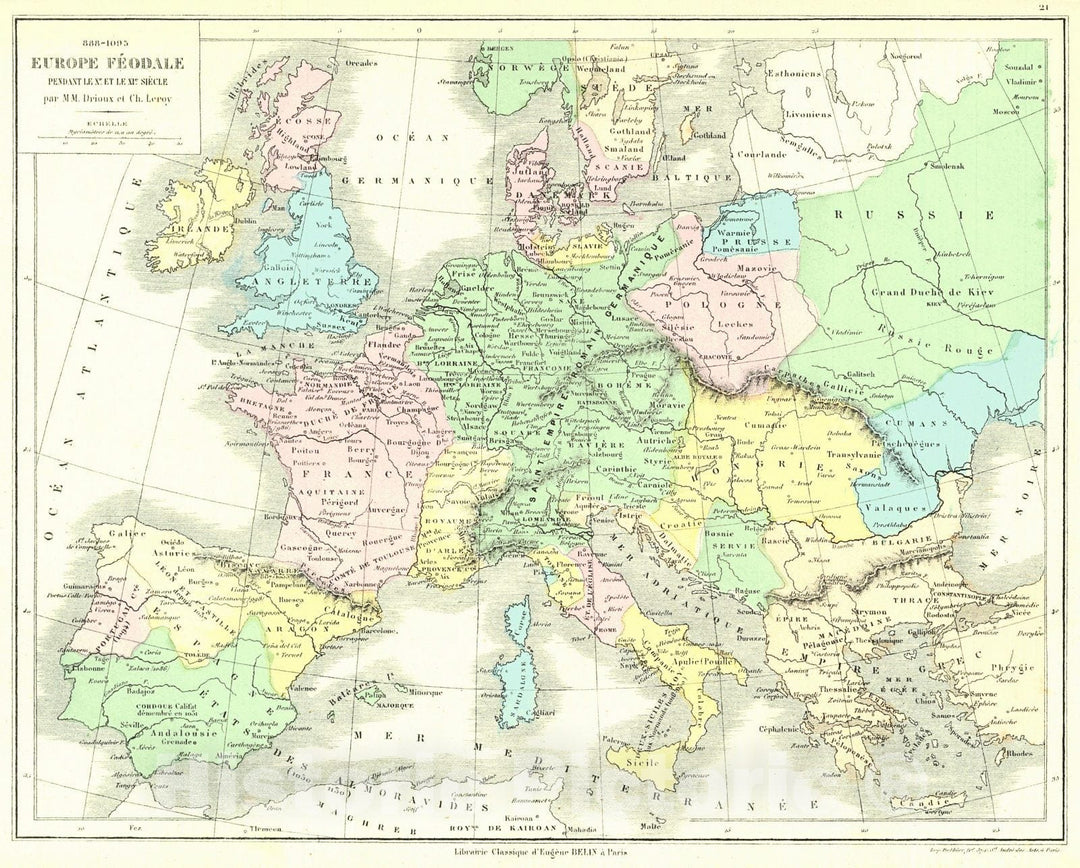 Historic Map : 1873 Europe Feodale : Vintage Wall Art