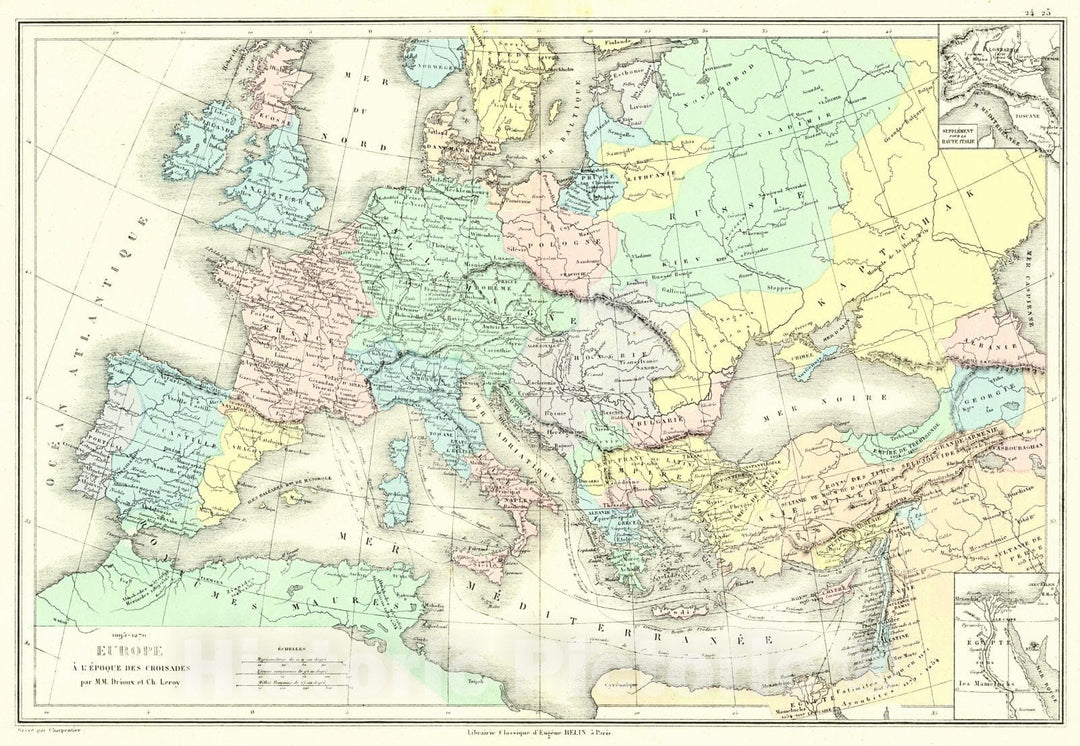 Historic Map : 1873 Europe A L'Empoque des Croisades : Vintage Wall Art