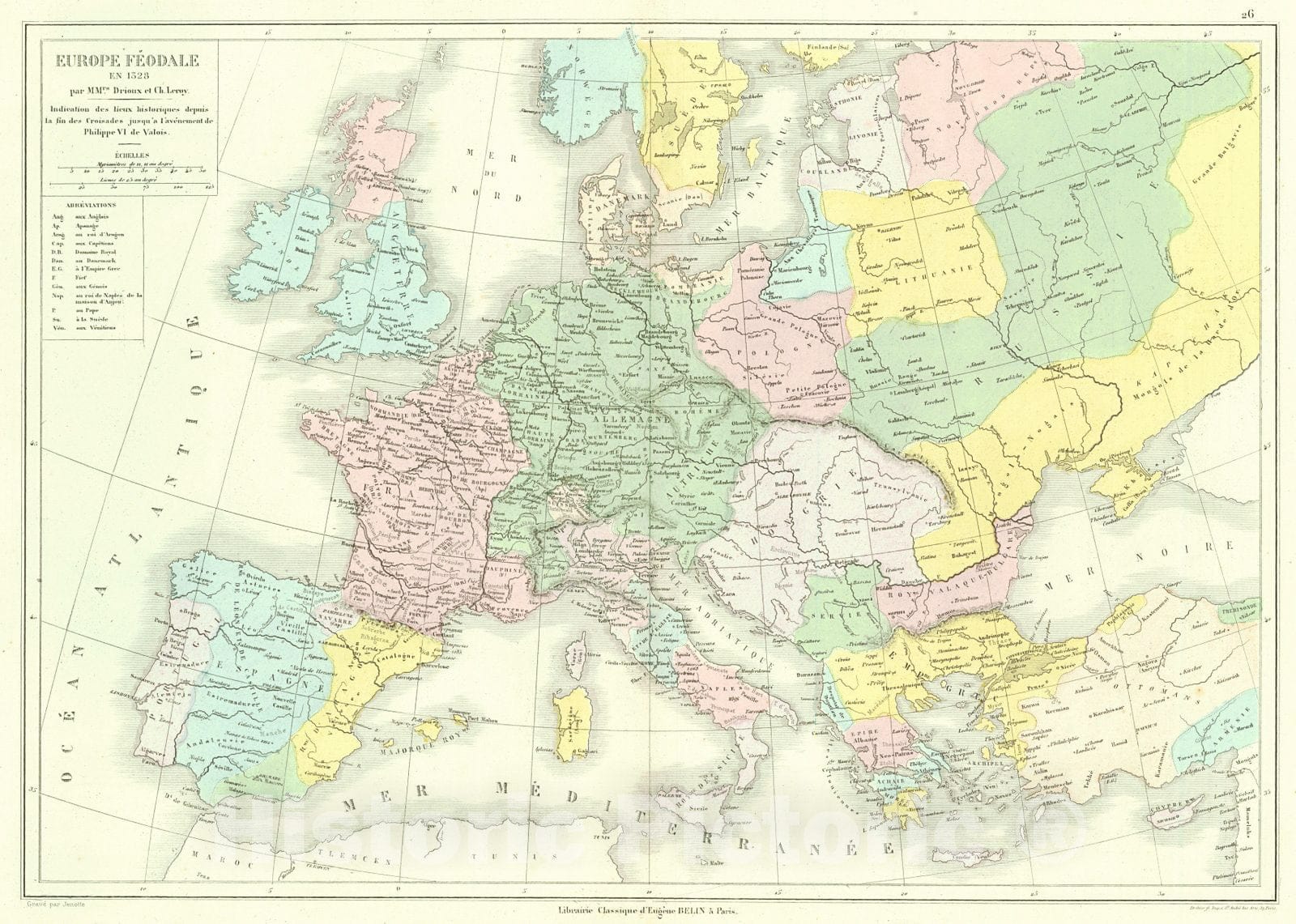 Historic Map : 1873 Europe Feodale en 1528 : Vintage Wall Art