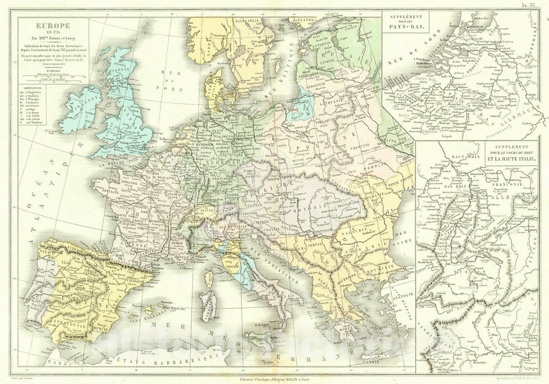 Historic Map : 1873 Europe en 1715 : Vintage Wall Art