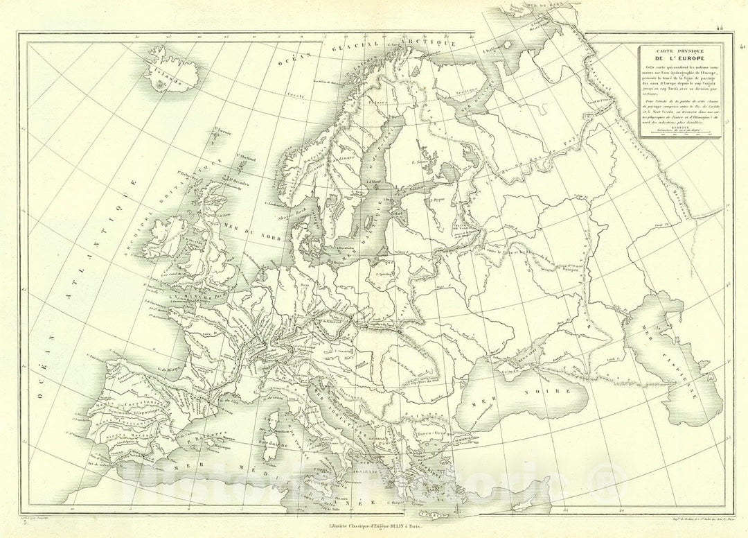 Historic Map : 1873 Carte Physique De L'Europe : Vintage Wall Art