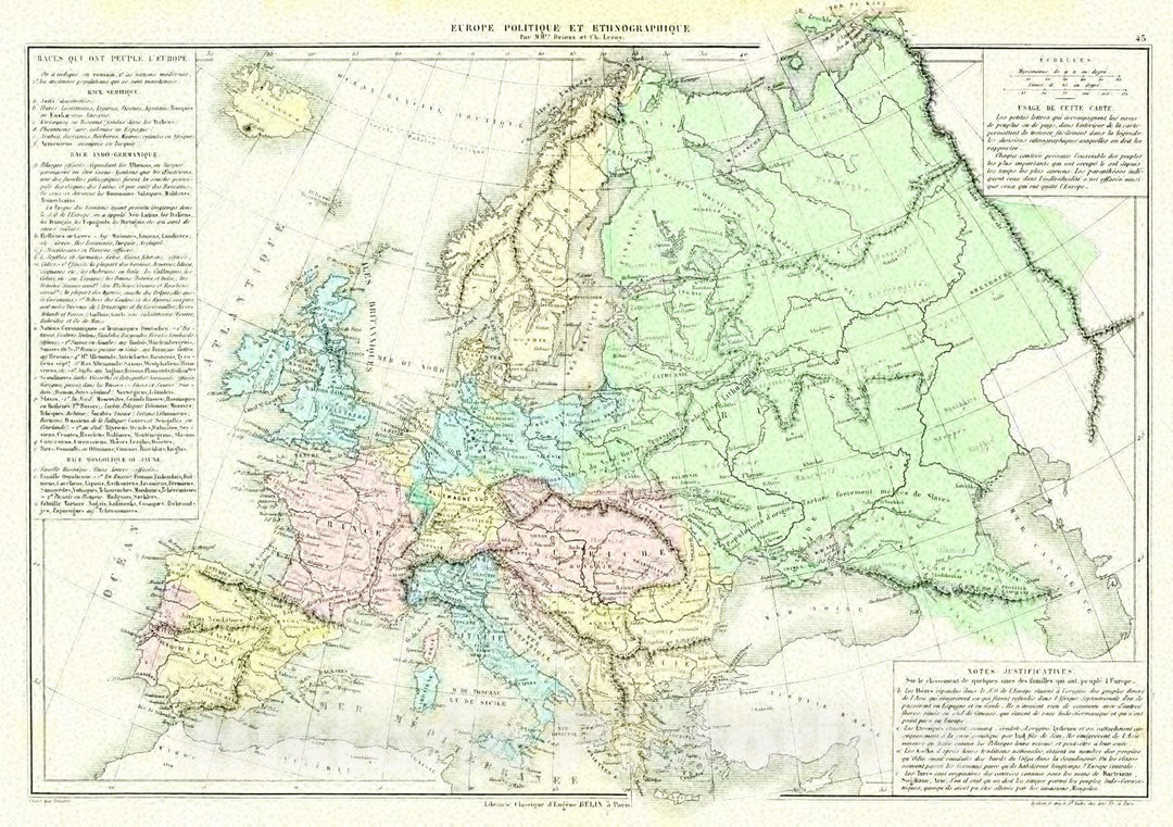 Historic Map : 1873 Europe Politique et Ethnographique : Vintage Wall Art