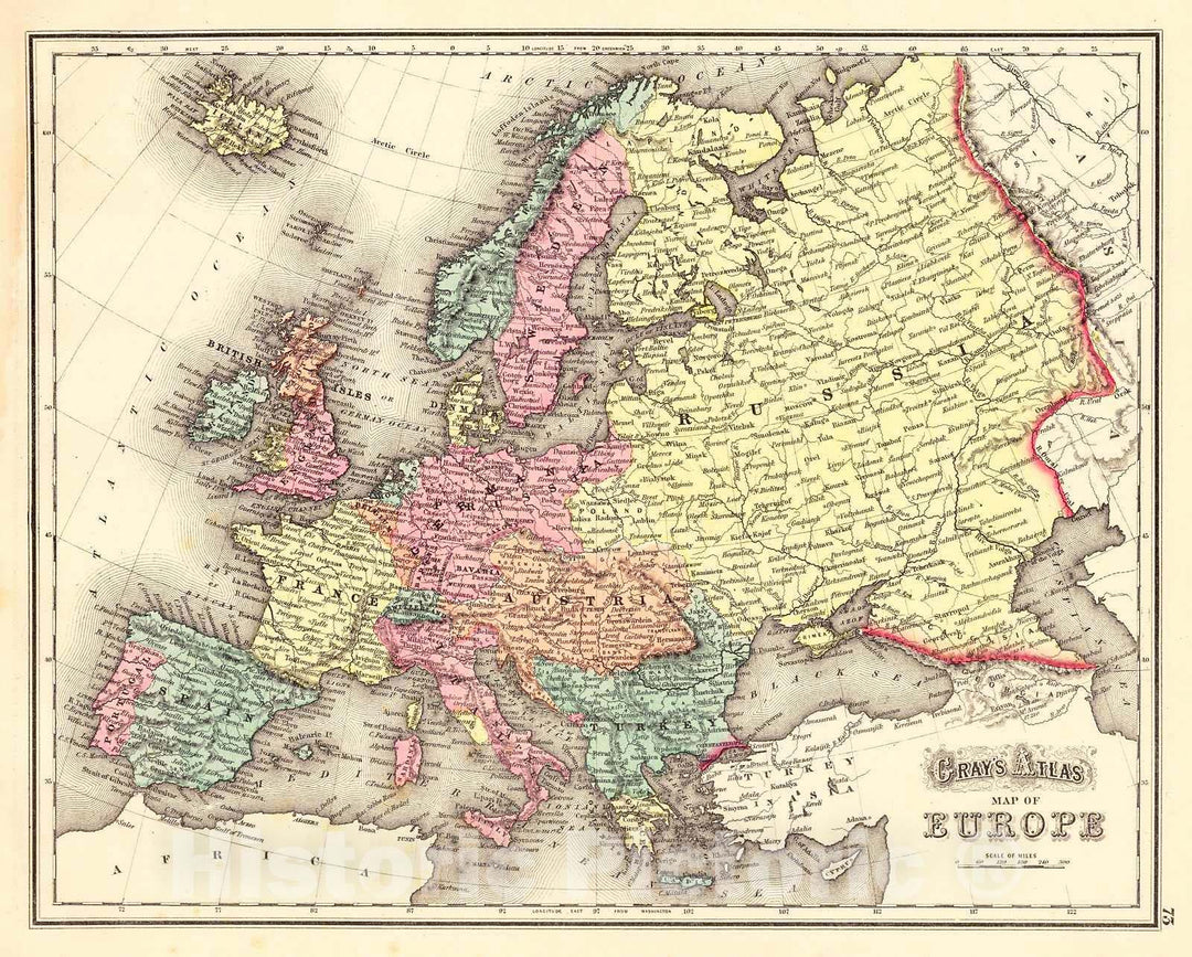 Historic Map : 1873 Gray's Atlas Map of Europe : Vintage Wall Art