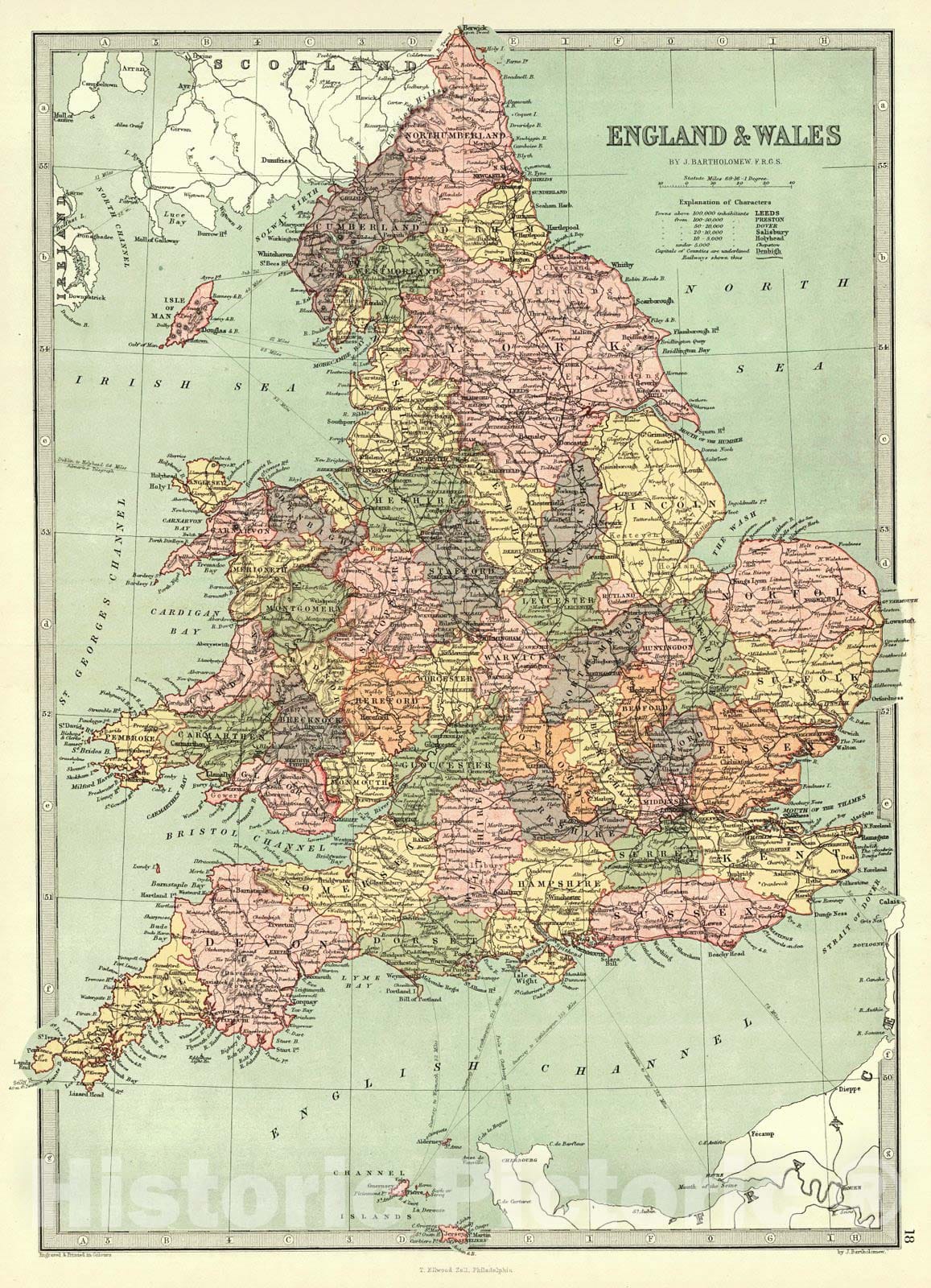 Historic Map : 1873 England and Wales : Vintage Wall Art