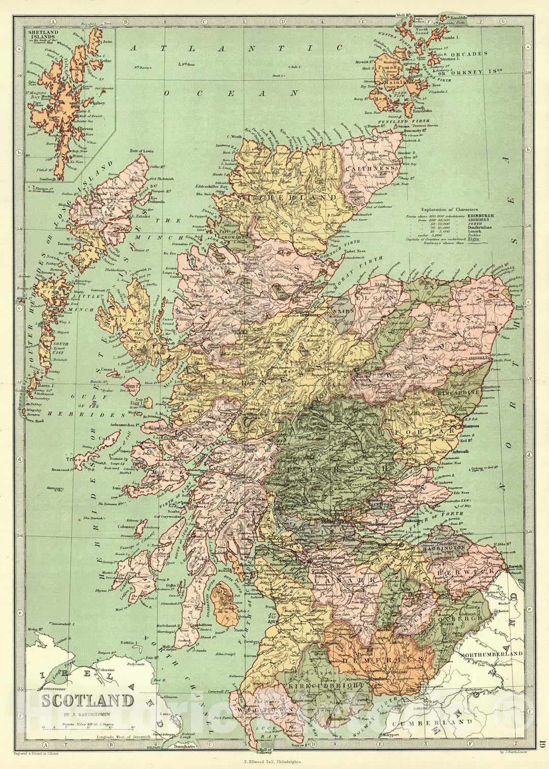 Historic Map : 1873 Scotland : Vintage Wall Art