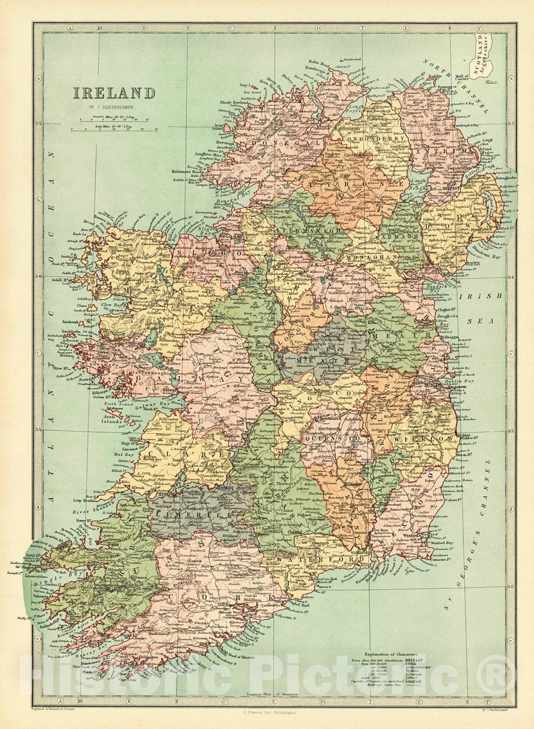 Historic Map : 1873 Ireland : Vintage Wall Art