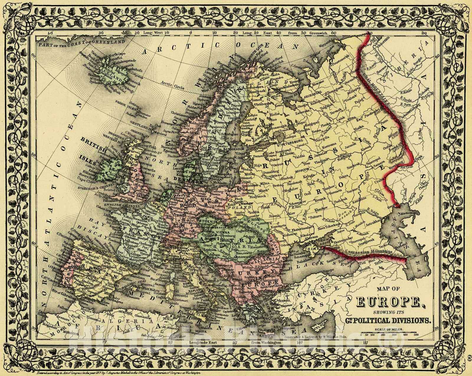 Historic Map : 1874 Europe Showing Its Geopolitical Divisions  : Vintage Wall Art