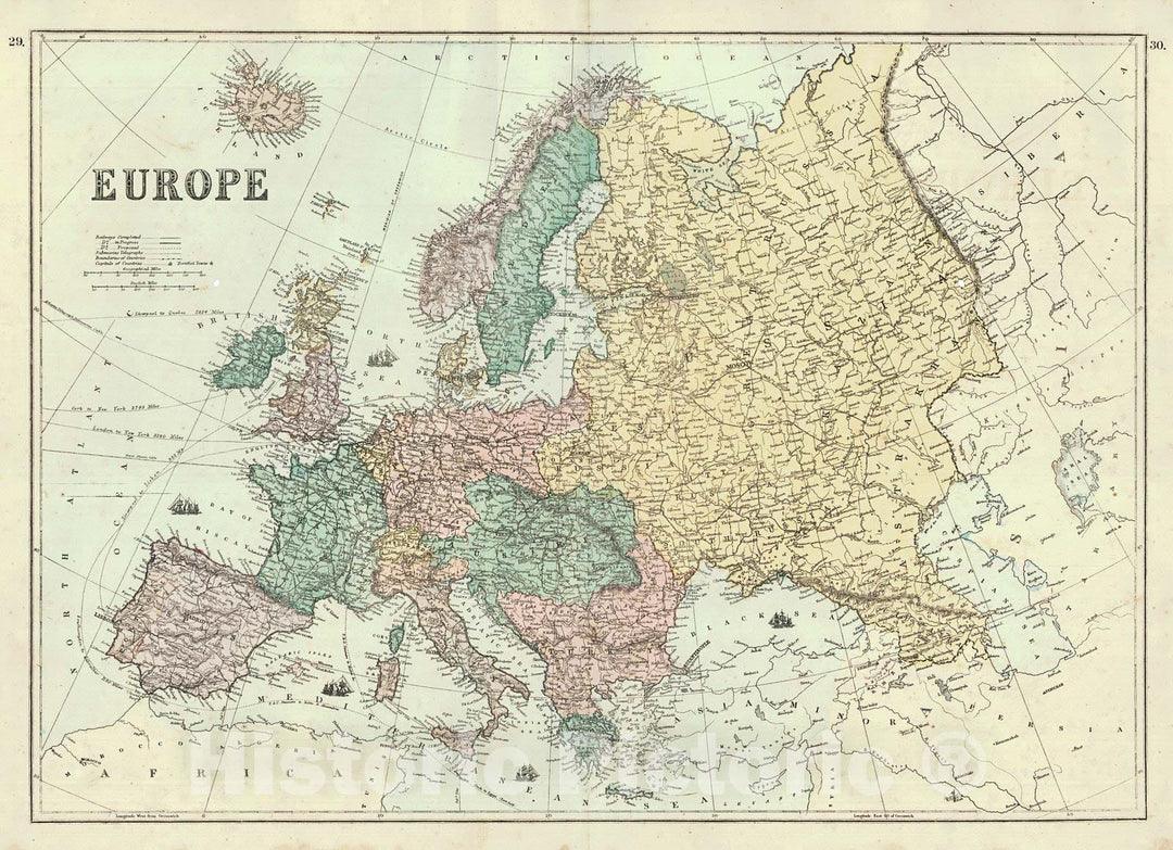 Historic Map : 1875 Europe : Vintage Wall Art